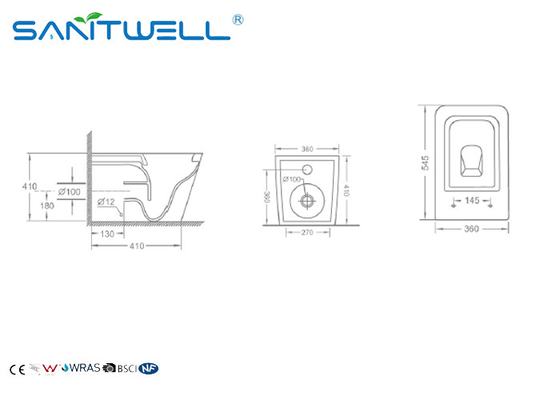 High end European Standard Wall Faced Toilet Ceramic Two Piece 545*360*410mm