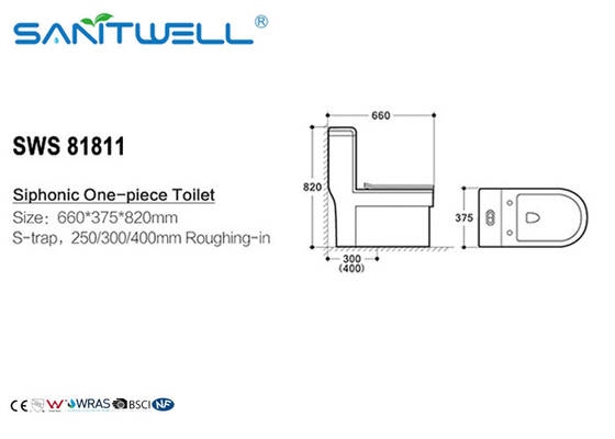 Portable Single Piece Toilet Siphonic Ceramic Water Fittings WC Seat , Water Closet Toilet