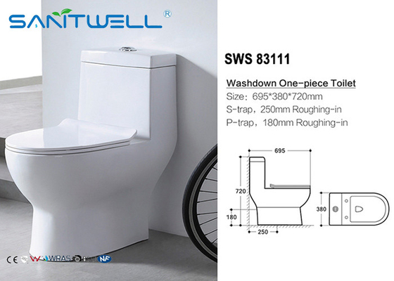 Sanitary Ware One Piece Toilet , Wall Mounted WC  Dual Flush Mechanism