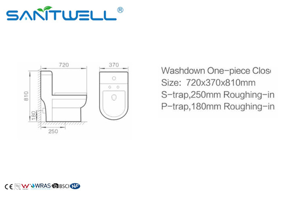 Bathroom Washdown Toilet  720*370*810mm Size PP Soft close Seat cover