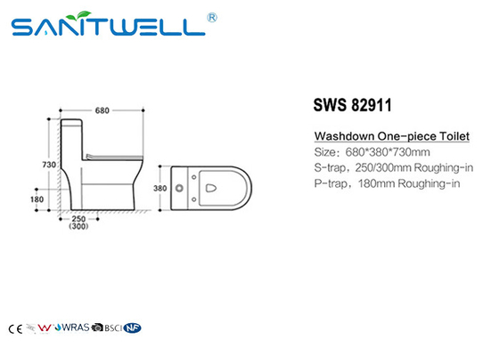Colorful one piece Washdown Toilet , Single Piece Toilet 680*380*730mm Size