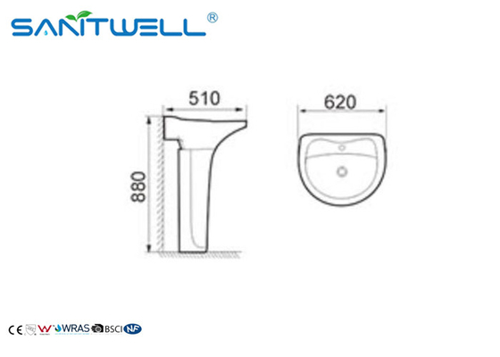 Bathroom Pedestal Basins , Bathroom wash basin 620*510*880 mm Size