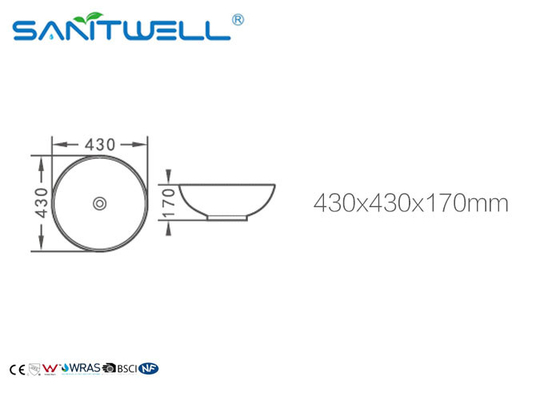 Home White Counter Top Wash Basin , Ceramic Bathroom Sink 430*430*170mm