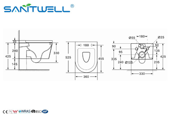 Ceramic wall hung toilet european wc  one piece soft seat cover ,  wall mounted toilet bowl