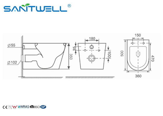 Ceramic Wall Mounted WC two piece toilet with australian standard