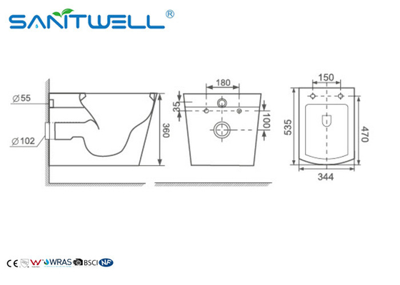 Sanitary ware stock  wall mounted wc  535*344*360mm Size SWA925