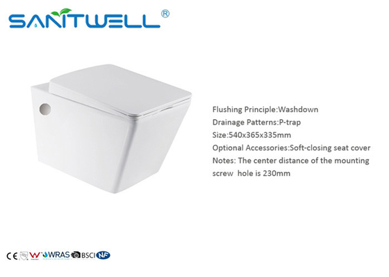 Ceramics Wall Mounted WC , p trap washdown wc 540*365*335mm Size