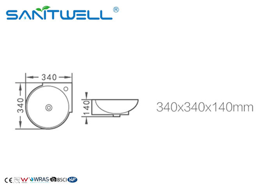 Colored Wall Hung Basin ceramic sink product 340*340*140 mm size