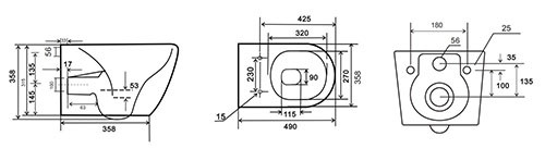 Washdown square wall hung toilet , Ceramic Wall Mounted toilet fix back to wall