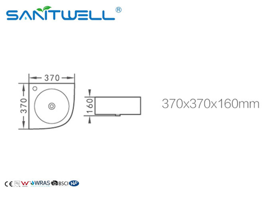 Sanitary ware ceramic sink wall mounted wash basins 370*370*160 mm