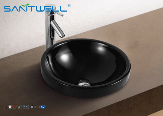 Semi counter Black Glazed art basin sink For Hotel , Bathroom art wash basin