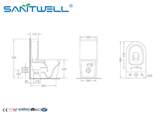 sanitary ware wc single washdown one piece toilet 690*365*790 mm Size