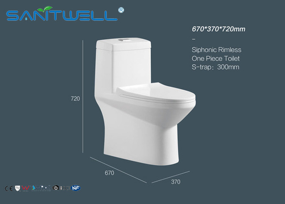 Bathroom Single Piece Toilet 670*370*720mm Size with SASO certificate