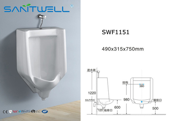 Water tank Wall Hung Ceramic Urinal With Flushing System 490*315*750 mm