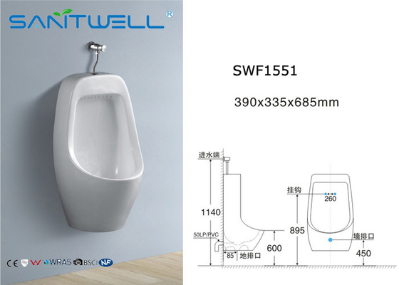 High Temperature Wall Mounted Urinal Toilet Bowl For Male 390*335*685 mm