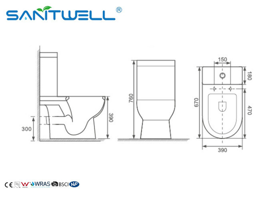 Bathroom washdown two piece toilet ceramic sanitary ware Temperature > 1280 °C