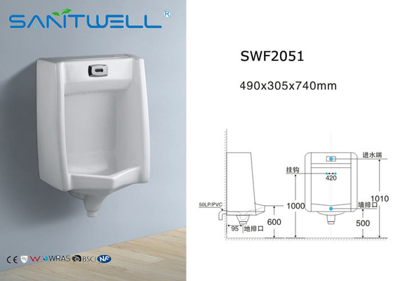 Mount Ceramic Urinal top spud 490*305*740 mm Size CE certification