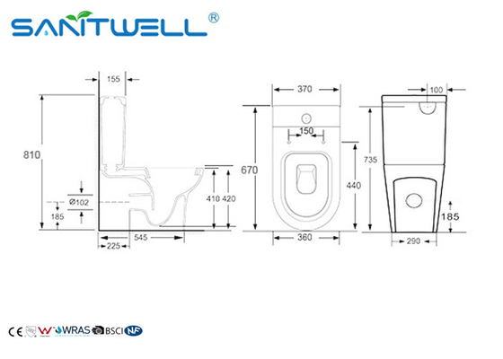 Siphonic WC Close coupled tpye Sanitary Ware WC Bathroom Design