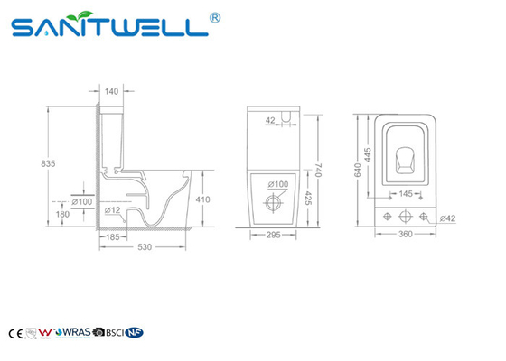 Mobile public floor standing close coupled wc washdown toilet