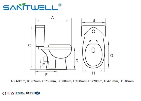 Ceramic Close - Coupled WC Pan Open Back Two Piece White 660*382*758 mm