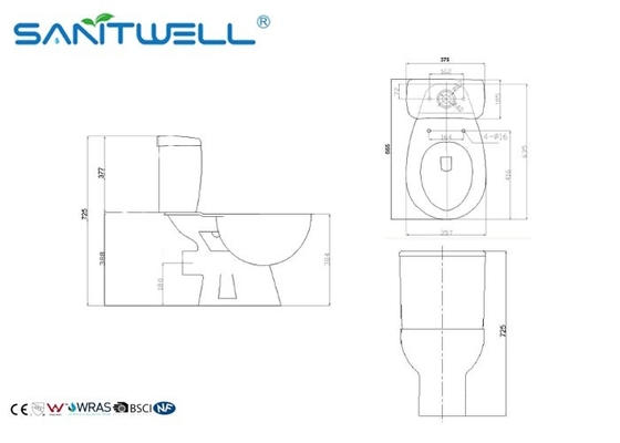 Two Piece Toilets Classic Back to Wall Close Coupled Toilet White 665*375*725 mm
