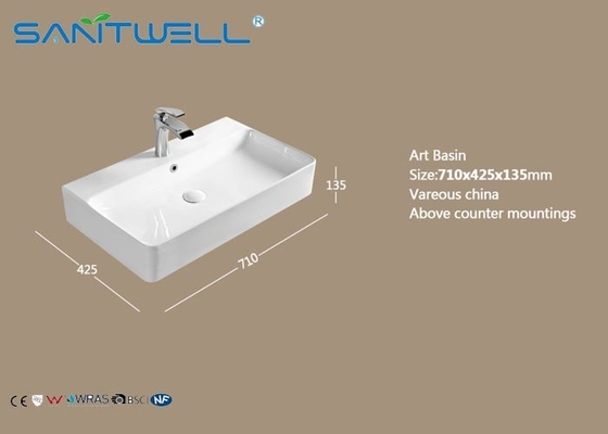 Top Mounter Ceramic Art Basin Self - Cleaning Glaze With Overflow 420 * 420 * 130mm