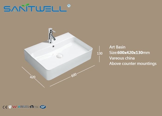 Top Mounter Ceramic Art Basin Self - Cleaning Glaze With Overflow 420 * 420 * 130mm
