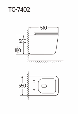 New Turbo Flush Washdown P Trap Wall Hung Toilet