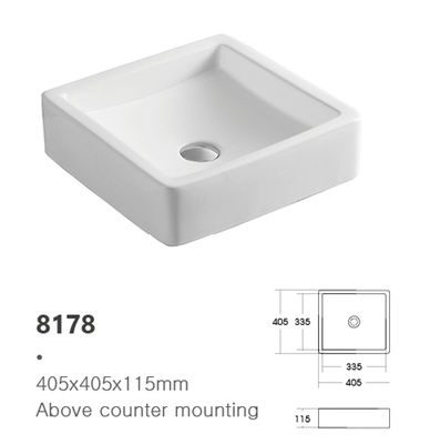 Modern European Square Smooth Surface Counter Top Ceramic Washbasin Bathroom Sink Bowl
