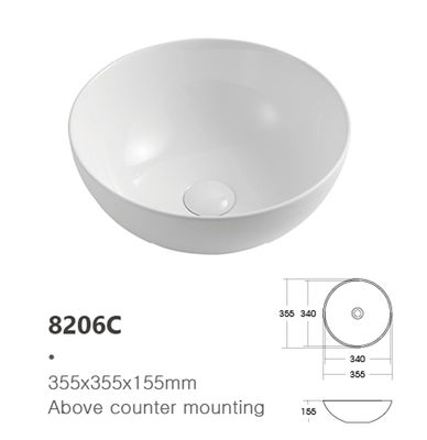 European Small Round Smooth Surface Porcelain Counter Top Ceramic Washbasin
