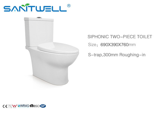 Elongated Ceramic Toilet Two Piece Cotton White 690 * 390 * 760 Mm SWC2721