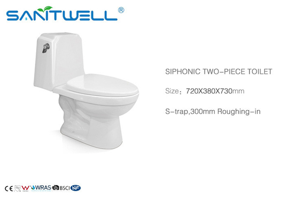 P Trap One Piece Toilet 720 * 380 * 730mm Ceramic Material White Color SWC2821