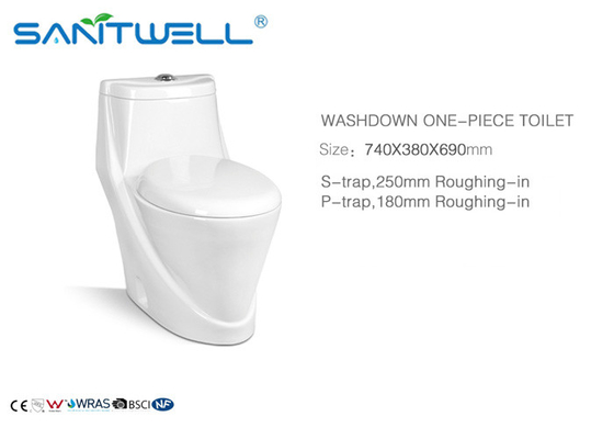 Sanitary Ware One Piece Toilet Super - Swirling 740 * 380 * 690 Mm SWC2911
