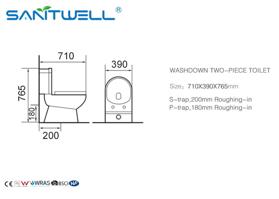 Commode Flushing Ceramic Toilet Comfort Height 710 * 390 * 765 Mm SWC921