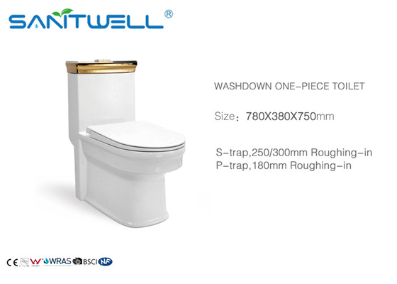 CE Approved Gold Ceramic Toilet SWC1411 780*380*750 Mm Dual Flush Washdown