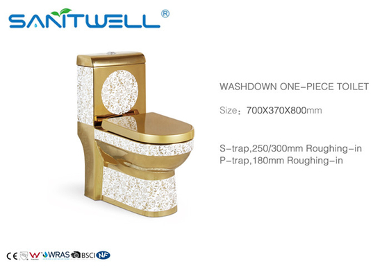 CE Approved Gold Ceramic Toilet SWC1411 780*380*750 Mm Dual Flush Washdown