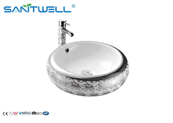 Decoration White Bathroom Ceramic Art Basin With Tap Golden Edging