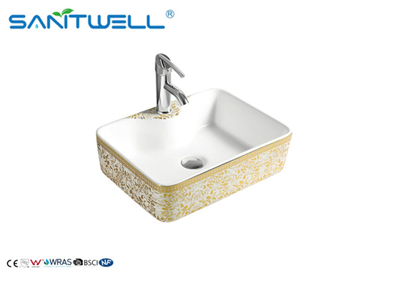 Classic Bathroom Ceramic Art Basin Gold Flower Color Hand Wash Basin