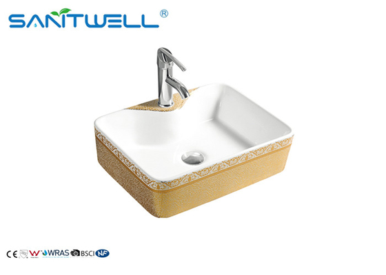 Classic Bathroom Ceramic Art Basin Gold Flower Color Hand Wash Basin