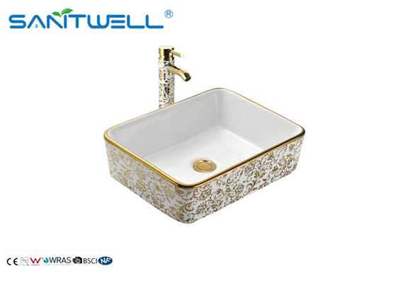 Bathroom Gold Marble Ceramic Art Basin AB8025B 485×380×130mm Easy Clean