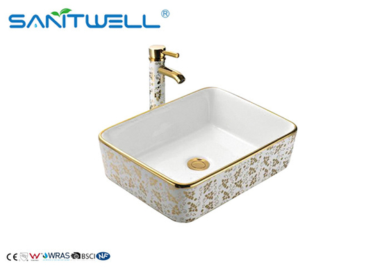Single Tap Bathroom Ceramic Art Basin Decorative Printed AB8025C