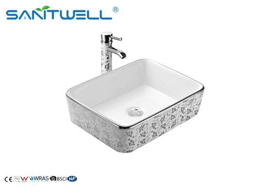 Single Tap Bathroom Ceramic Art Basin Decorative Printed AB8025C