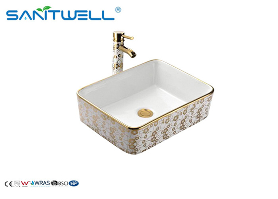 Bathroom Ceramic Art Counter Top Wash Basin 500×500×165mm Gold And White Color