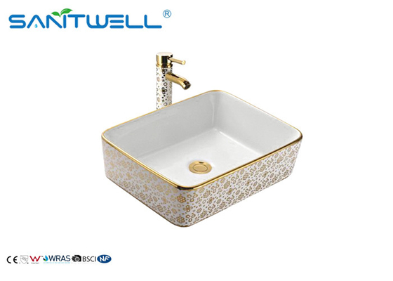 Gorgeous Bathroom Ceramic Basin / Flower Gold Counter Top Wash Basin AB8025G