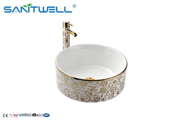 Ceramic Art Sanitary Ware Basin Golen Decal / Hand Wash Basin For Bathroom