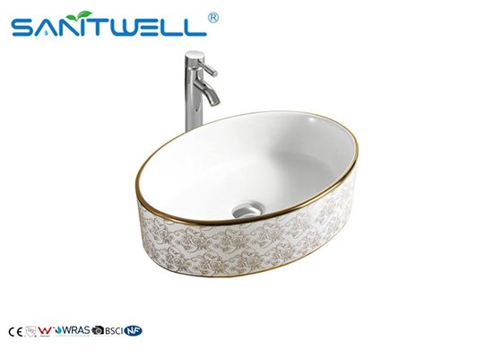 Golden Plating Bathroom Ceramic Basin / Counter Top Art Basin Sink CE Approval