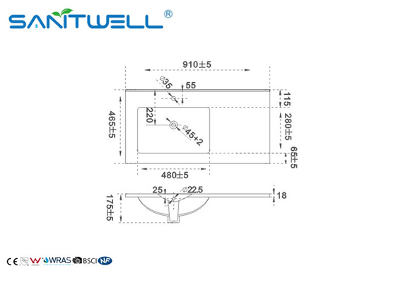 Bathroom Furniture Over Counter Wash Basin 900×460×180mm AB8003-90L