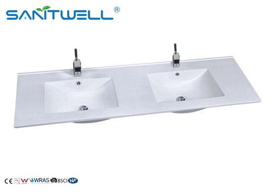 AB8003-150D Sanitary Ware White Ceramic Sink / Easy Clean Double Wash Basin