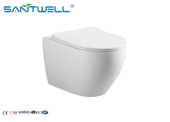 European Style Square Wall Hanging Wc / Wall Mounted Toilet With Slow Close Seat Cover