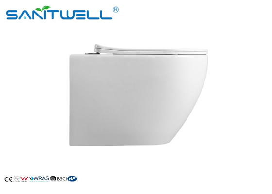 European Style Square Wall Hanging Wc / Wall Mounted Toilet With Slow Close Seat Cover
